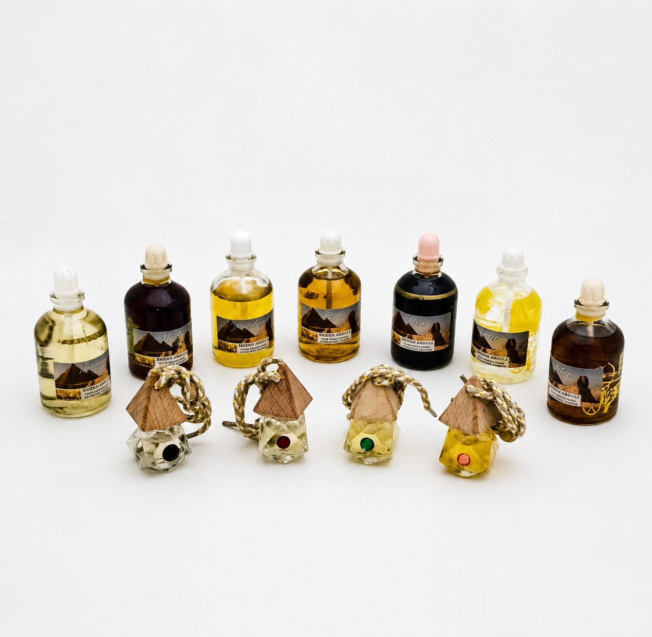 The four AKSHA portable diffusers with their sacred essences