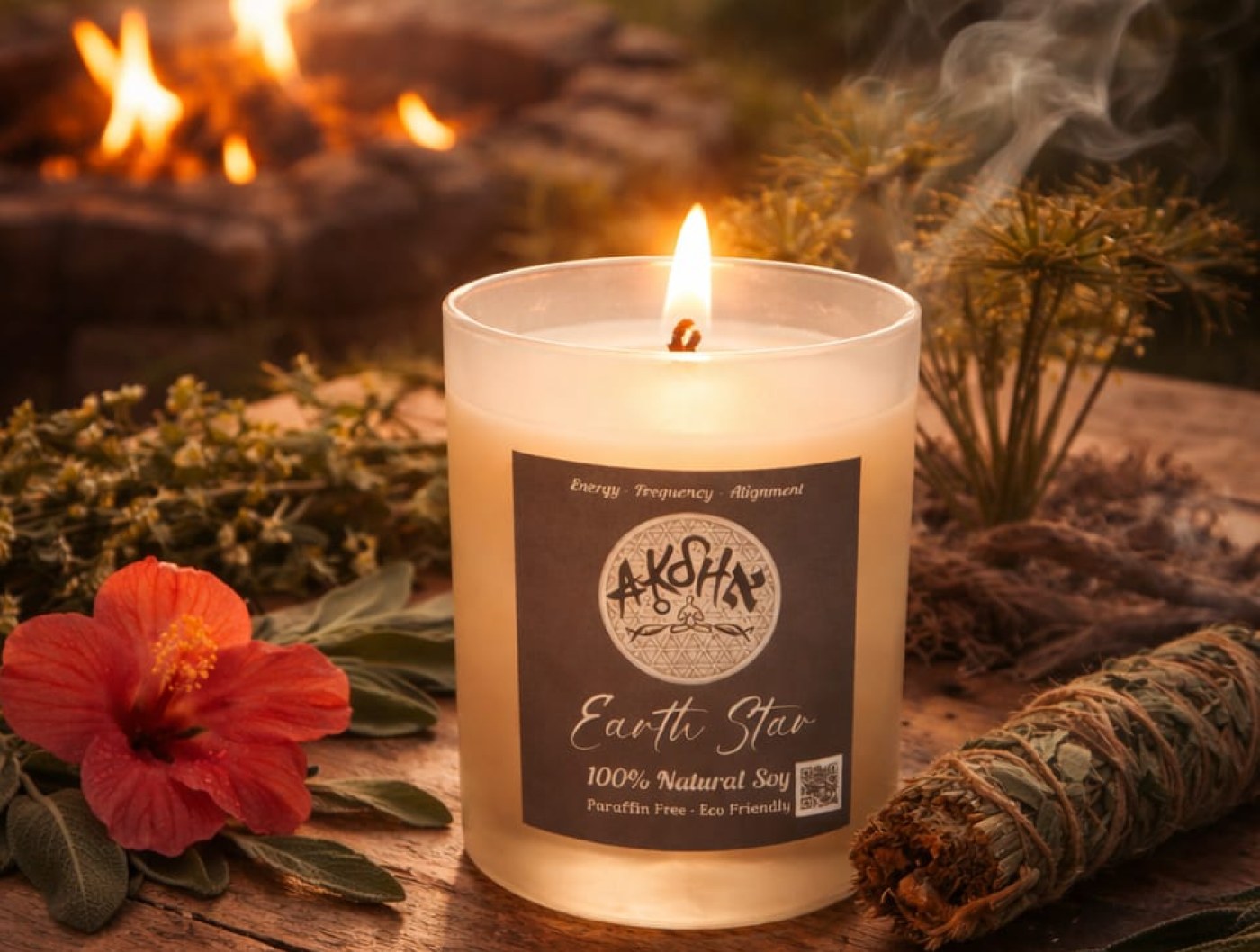 Earth Star Massage Candle, lit