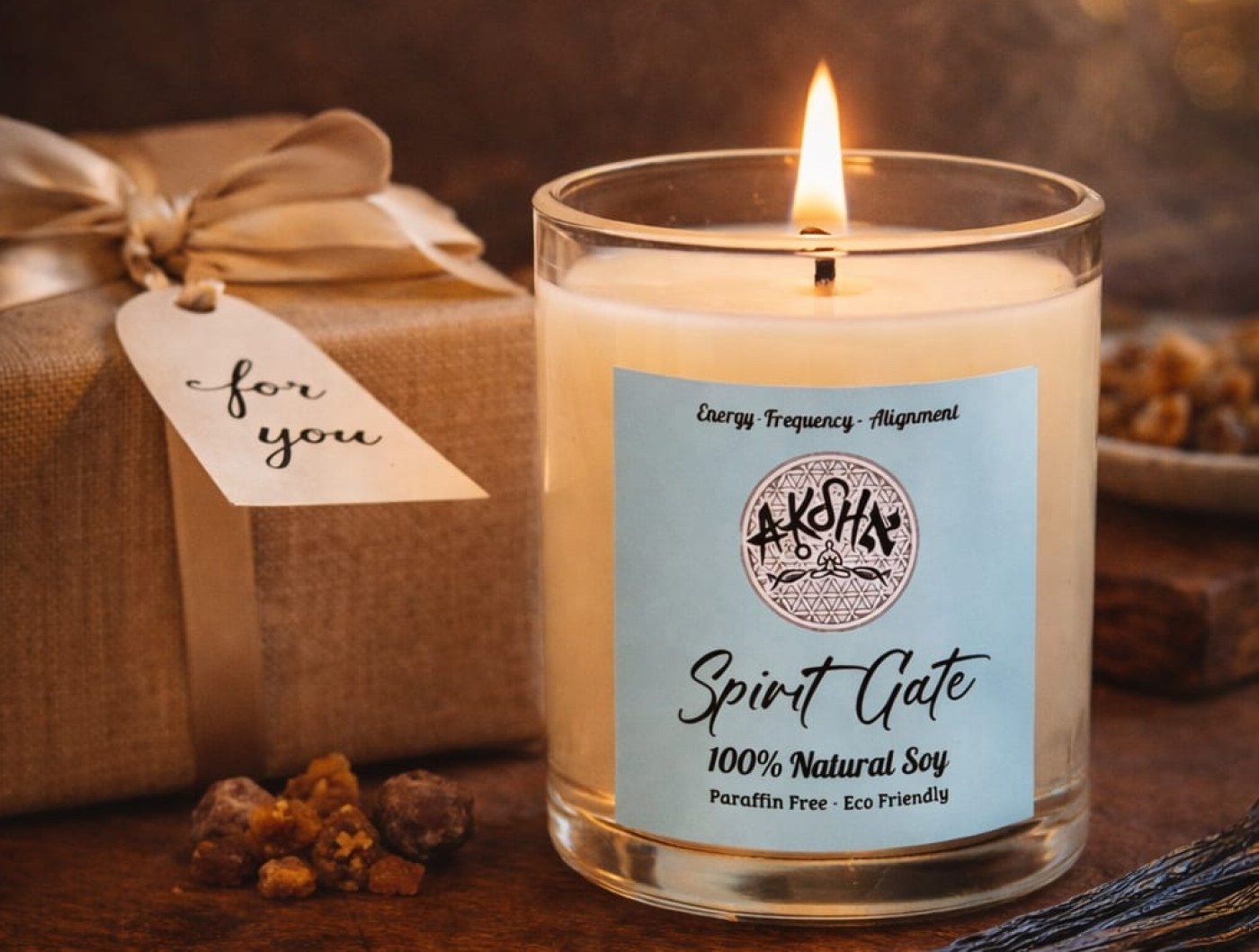 Spirit Gate Massage Candle, lit